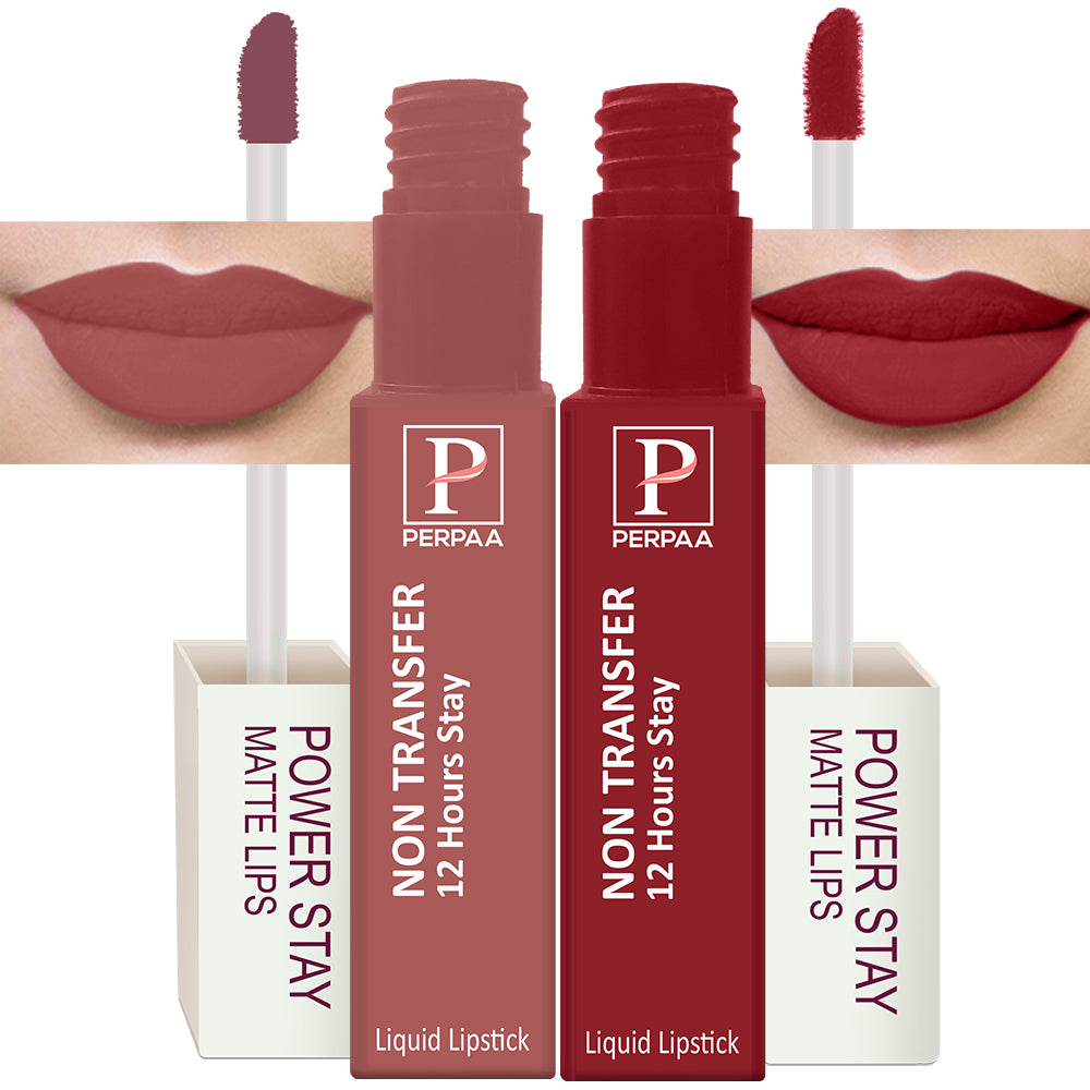 PERPAA Powerstay Liquid Matte Lipstick Combo pack of 2 Smudge proof & Waterproof Long lasting Stay, 5 ml Each