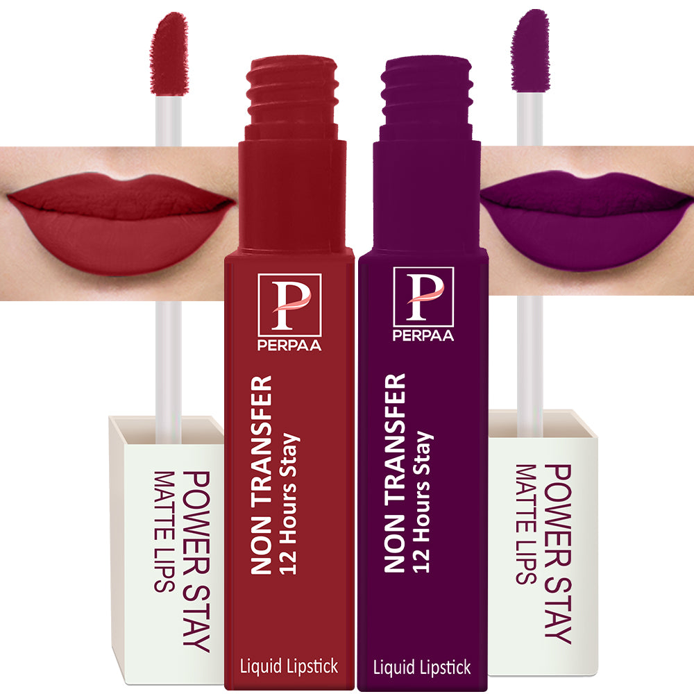 PERPAA Powerstay Liquid Matte Lipstick Combo pack of 2 Smudge proof & Waterproof Long lasting Stay, 5 ml Each