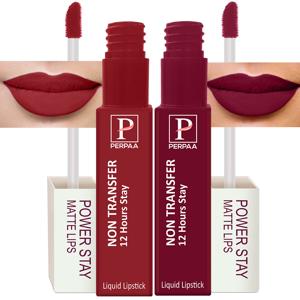 PERPAA Powerstay Liquid Matte Lipstick Combo pack of 2 Smudge proof & Waterproof Long lasting Stay, 5 ml Each