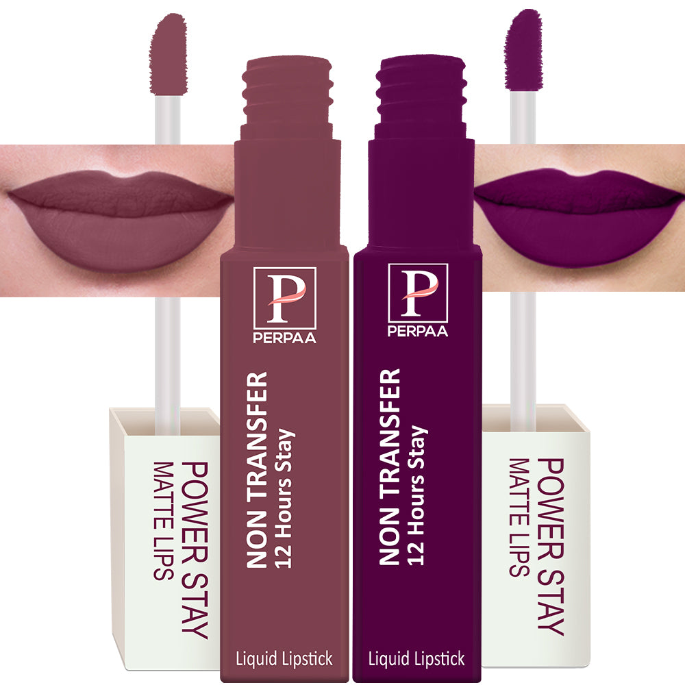 PERPAA Powerstay Liquid Matte Lipstick Combo pack of 2 Smudge proof & Waterproof Long lasting Stay, 5 ml Each