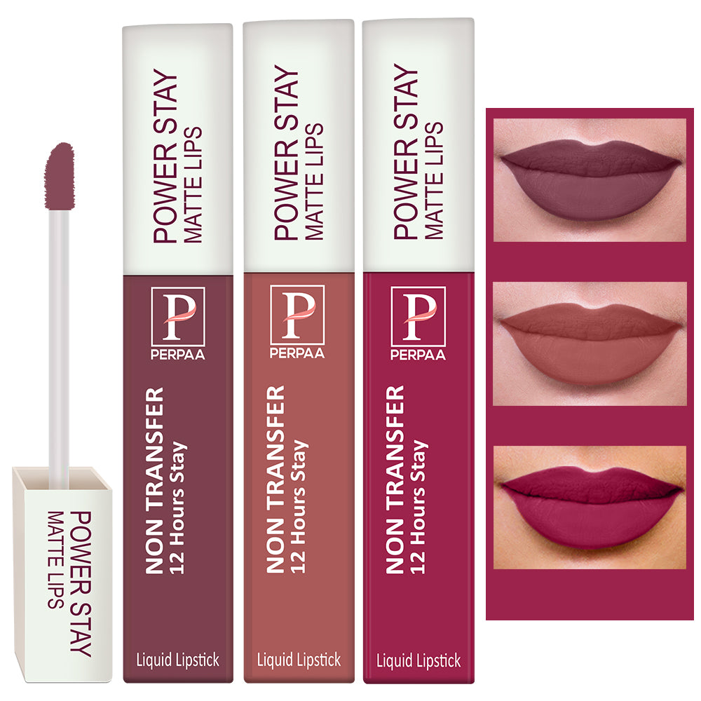 PERPAA Powerstay Liquid Matte Lipstick Combo Pack of 3 Smudge proof & Waterproof Long lasting Stay, 5 ml Each