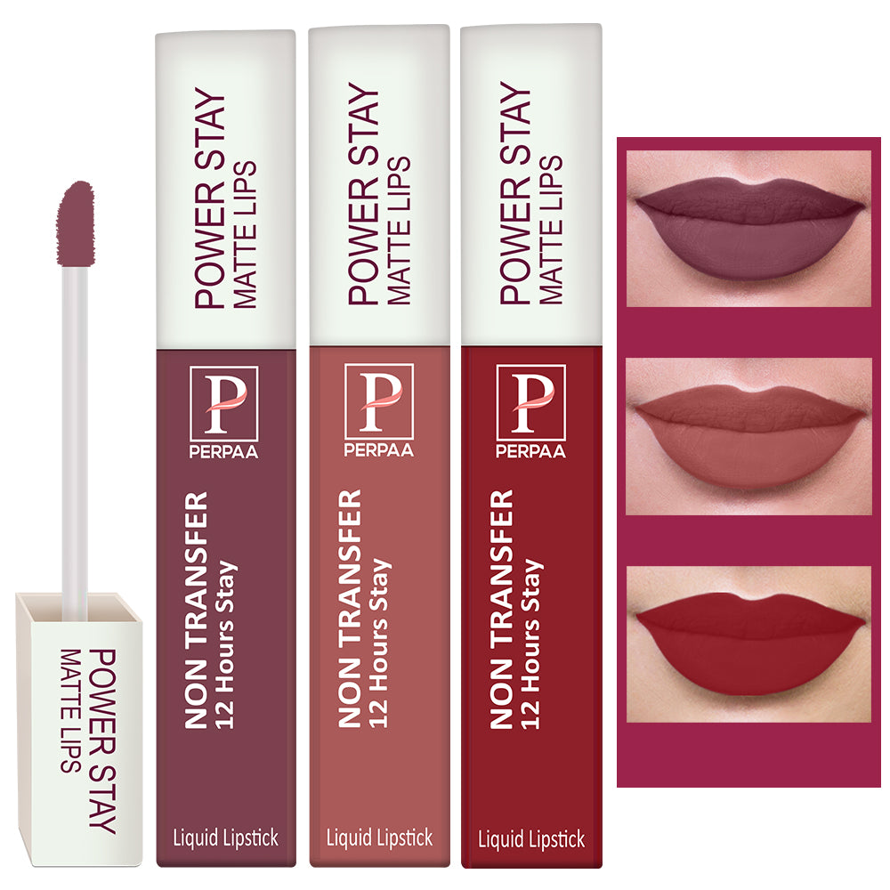 PERPAA Powerstay Liquid Matte Lipstick Combo Pack of 3 Smudge proof & Waterproof Long lasting Stay, 5 ml Each