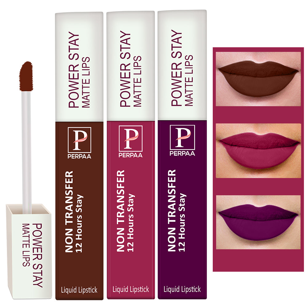 PERPAA Powerstay Liquid Matte Lipstick Combo Pack of 3 Smudge proof & Waterproof Long lasting Stay, 5 ml Each