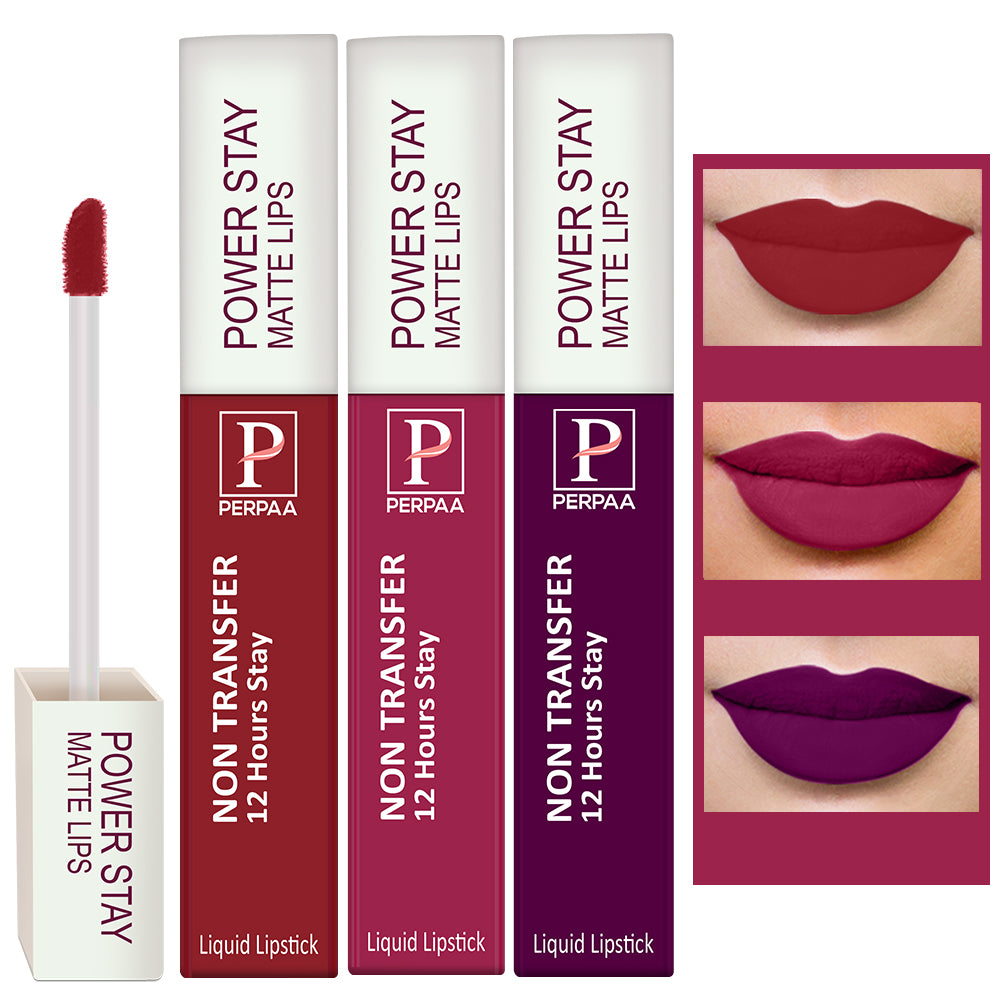 PERPAA Powerstay Liquid Matte Lipstick Combo Pack of 3 Smudge proof & Waterproof Long lasting Stay, 5 ml Each