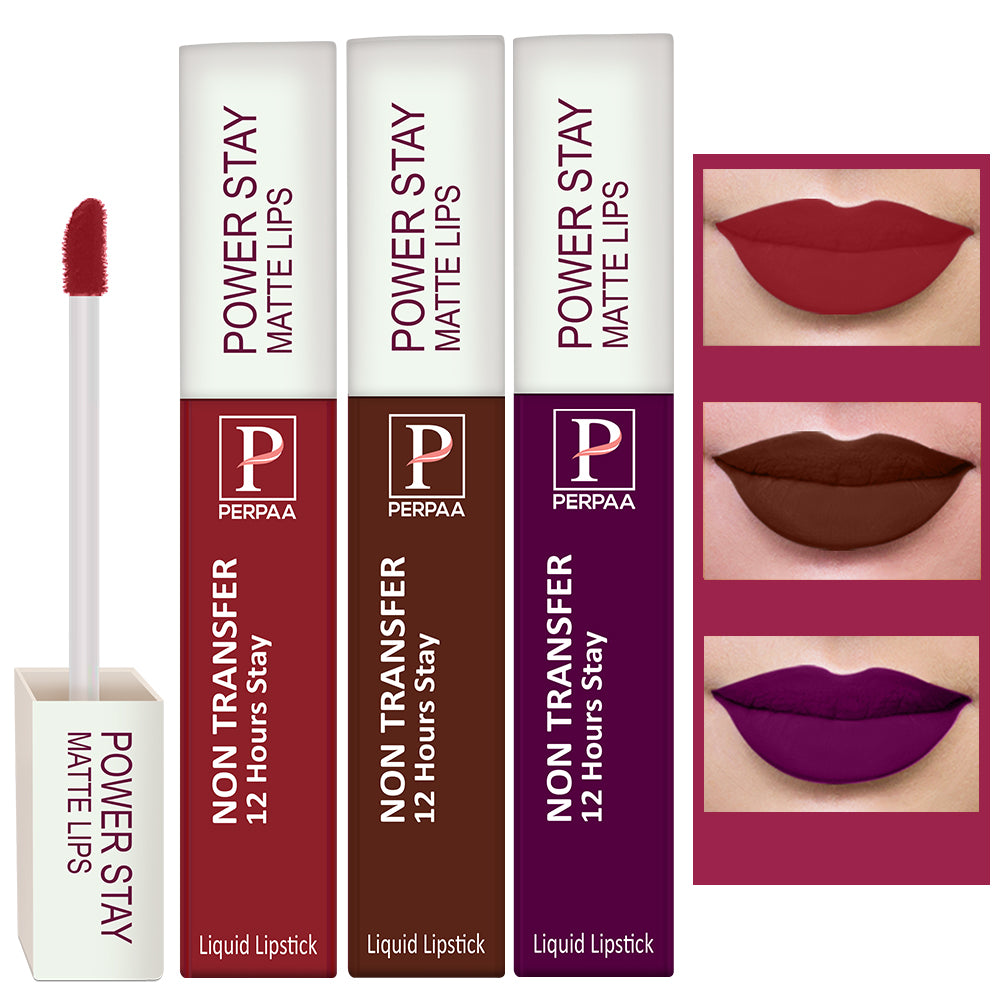 PERPAA Powerstay Liquid Matte Lipstick Combo Pack of 3 Smudge proof & Waterproof Long lasting Stay, 5 ml Each