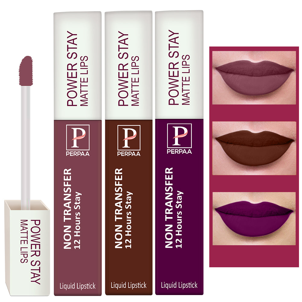 PERPAA Powerstay Liquid Matte Lipstick Combo Pack of 3 Smudge proof & Waterproof Long lasting Stay, 5 ml Each