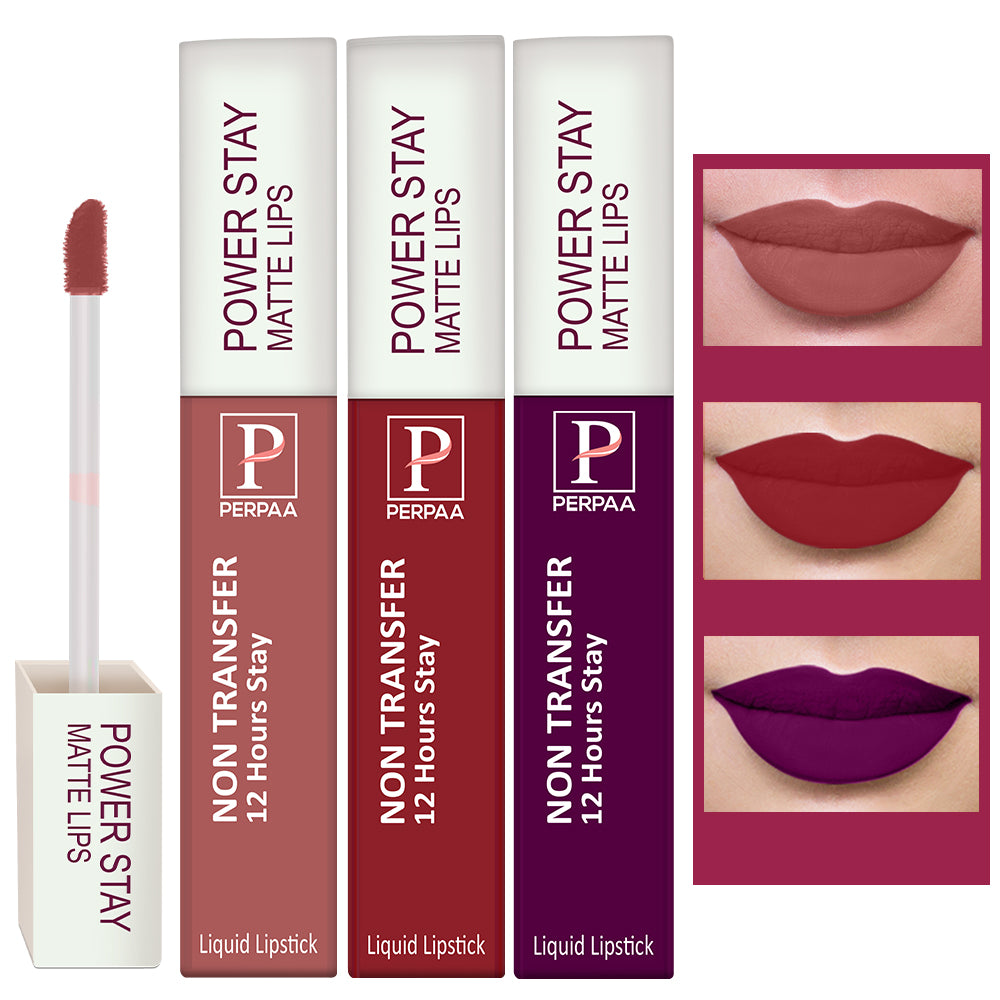 PERPAA Powerstay Liquid Matte Lipstick Combo Pack of 3 Smudge proof & Waterproof Long lasting Stay, 5 ml Each