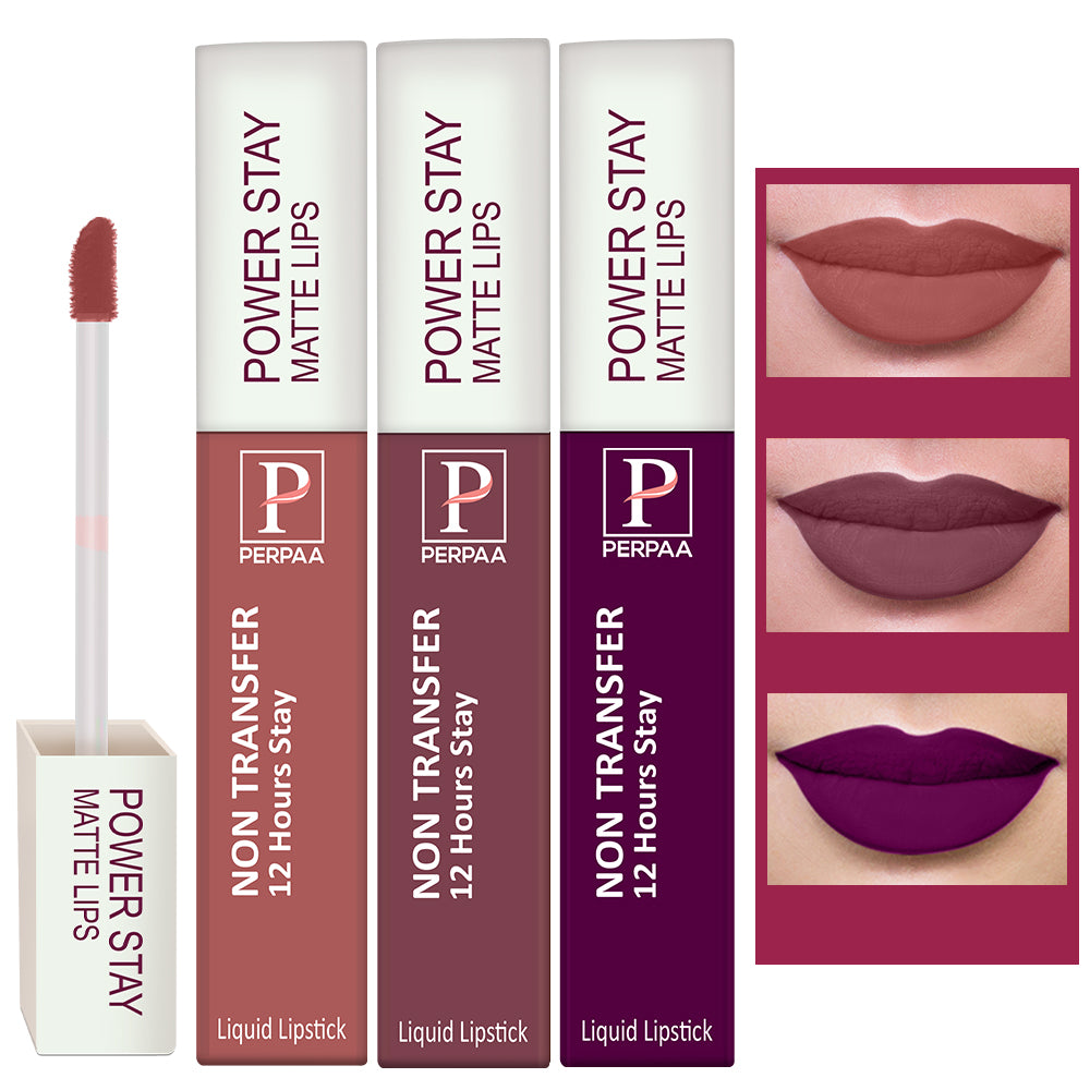 PERPAA Powerstay Liquid Matte Lipstick Combo Pack of 3 Smudge proof & Waterproof Long lasting Stay, 5 ml Each