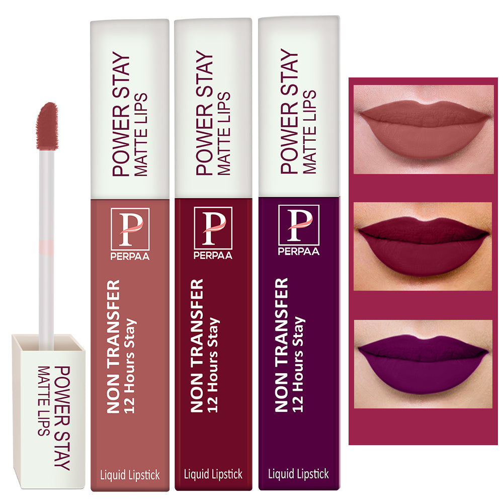 PERPAA Powerstay Liquid Matte Lipstick Combo Pack of 3 Smudge proof & Waterproof Long lasting Stay, 5 ml Each