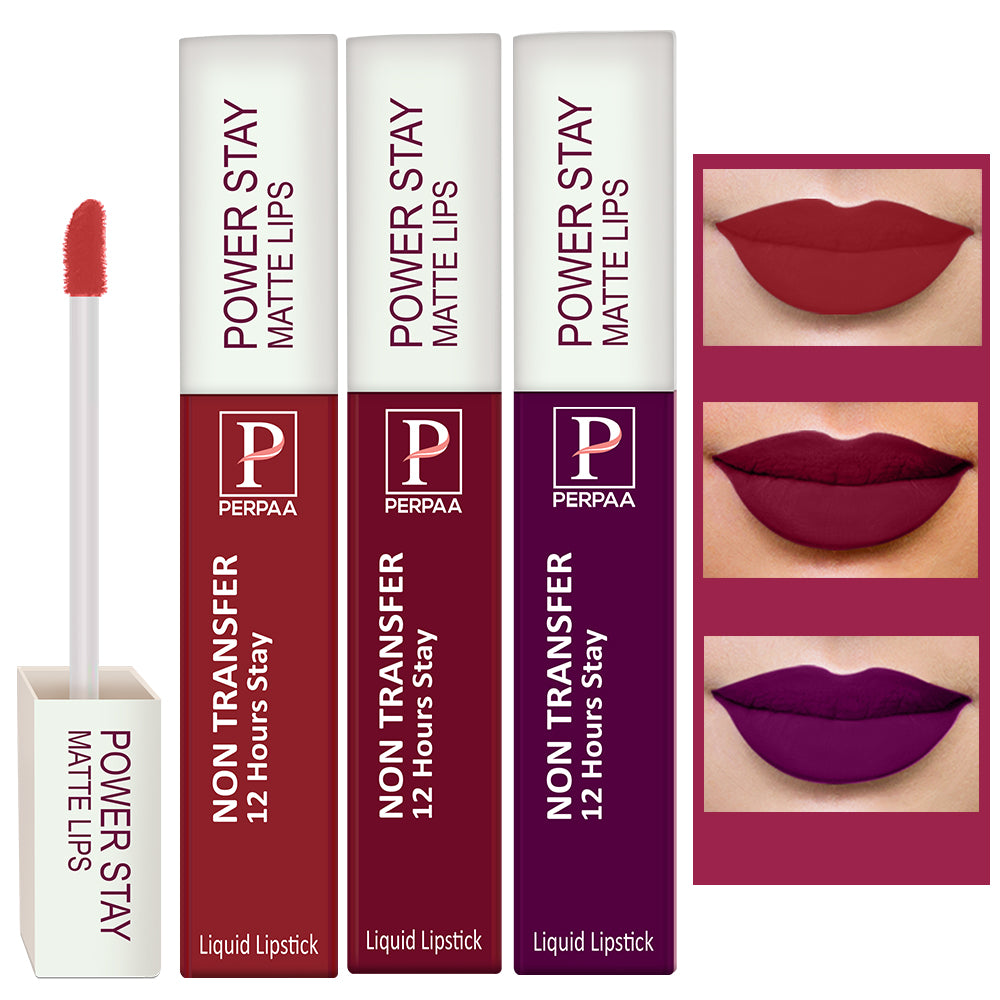 PERPAA Powerstay Liquid Matte Lipstick Combo Pack of 3 Smudge proof & Waterproof Long lasting Stay, 5 ml Each