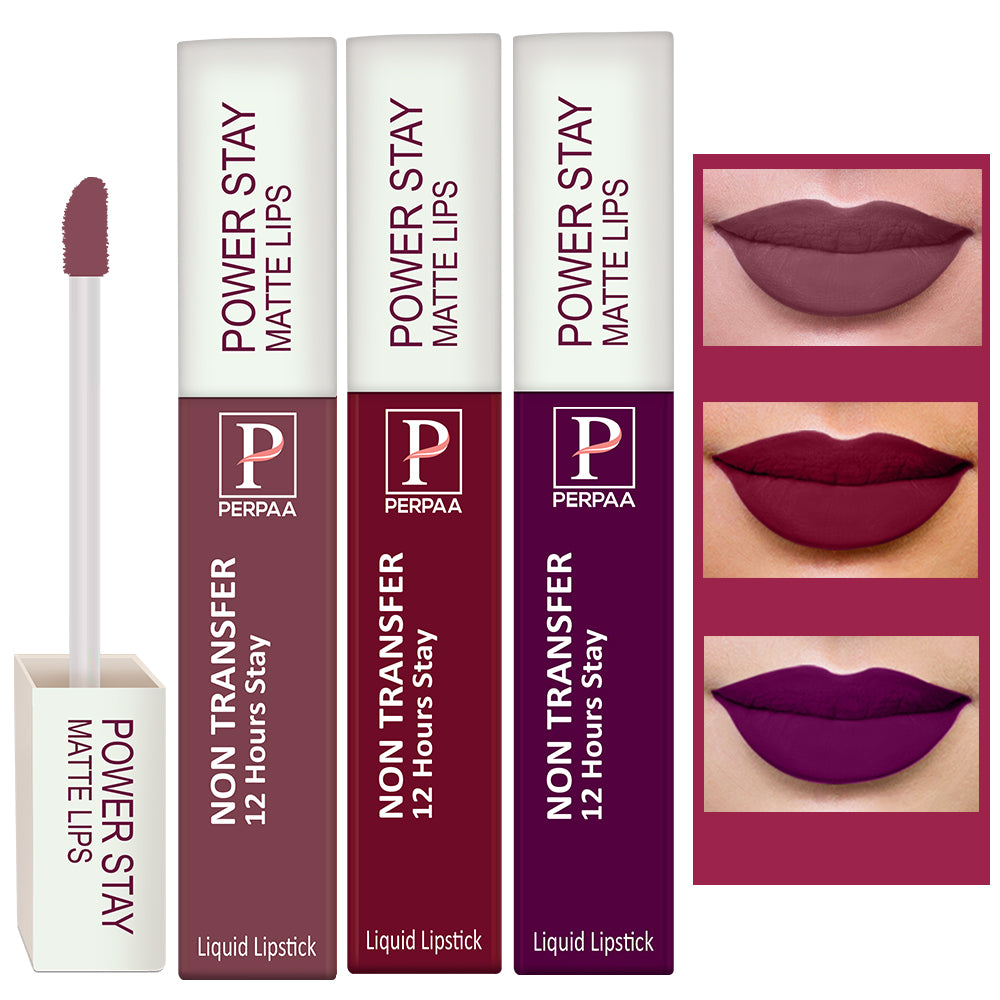 PERPAA Powerstay Liquid Matte Lipstick Combo Pack of 3 Smudge proof & Waterproof Long lasting Stay, 5 ml Each