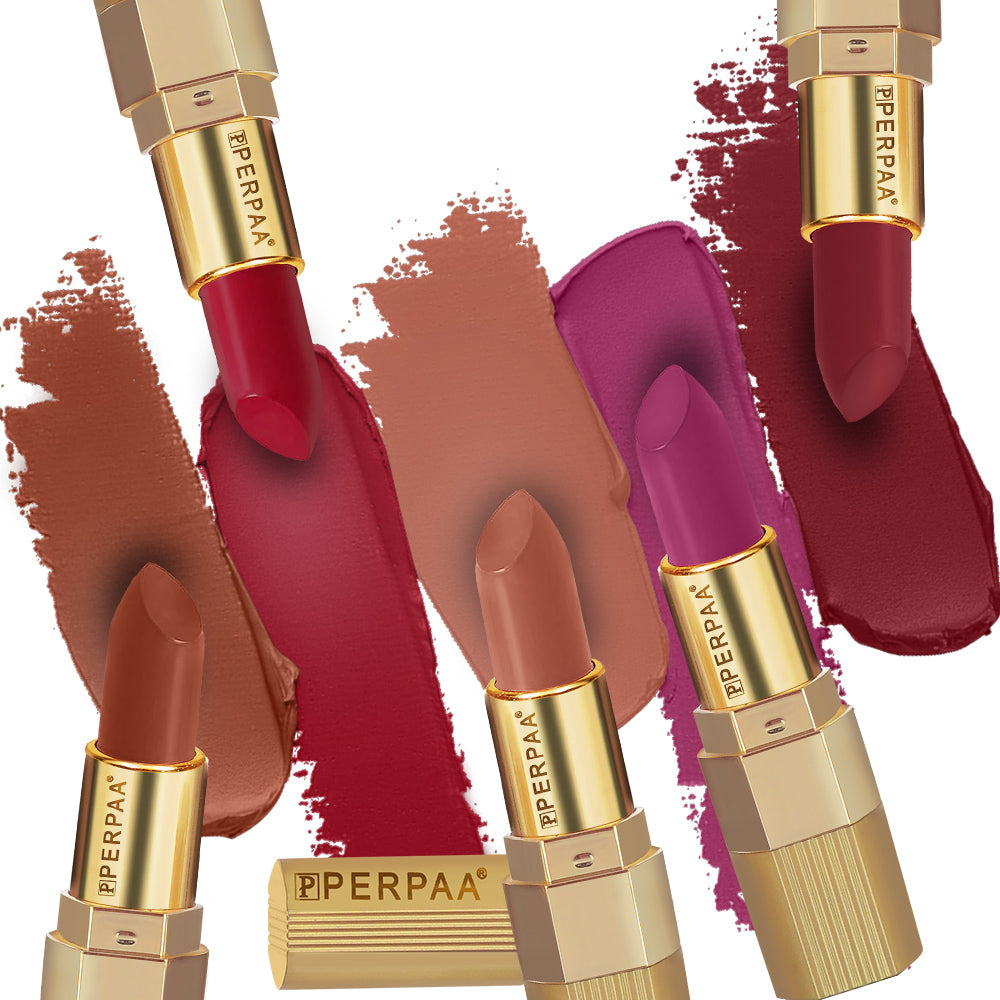 PERPAA® Xpression Matte Lipstick Combo Of 5 Shades Waterproof Enriched with Vitamin E One Stroke Application