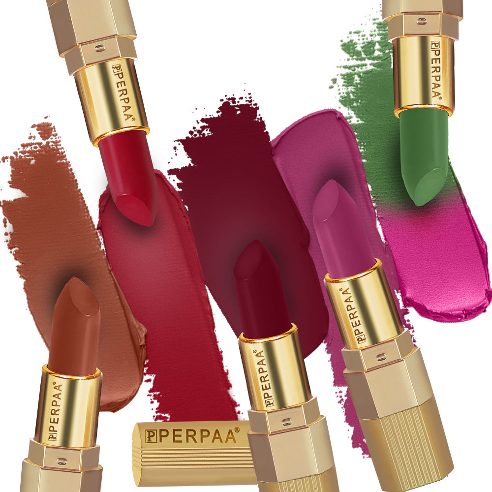 PERPAA® Xpression Matte Lipstick Combo Of 5 Shades Waterproof Enriched with Vitamin E One Stroke Application