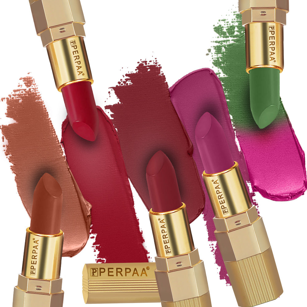 PERPAA® Xpression Matte Lipstick Combo Of 5 Shades Waterproof Enriched with Vitamin E One Stroke Application