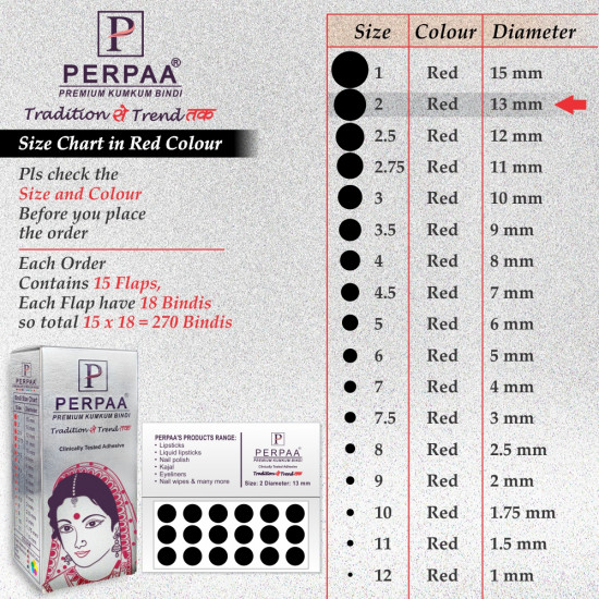 PERPAA Premium Velvet Sticker Kumkum Bindi Box of 15 Flaps - Pottu for Women,Ladies, Girls (Size 2, Diameter 13mm, Black)