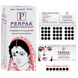 PERPAA Premium Velvet Sticker Kumkum Bindi Box of 15 Flaps - Pottu for Women,Ladies, Girls (Size 3, Diameter 10mm, Black)