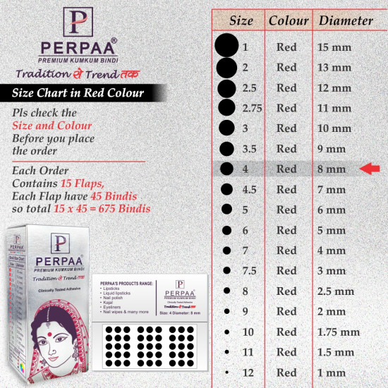 PERPAA Premium Velvet Sticker Kumkum Bindi Box of 15 Flaps - Pottu for Women,Ladies, Girls (Size 4, Diameter 8mm, Black)