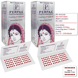 PERPAA Premium Velvet Sticker Kumkum Bindi Box of 15 Flaps - Pottu for Women, Ladies, Girls Pack of 2 (Size 6, Diameter 5mm, Light Maroon)