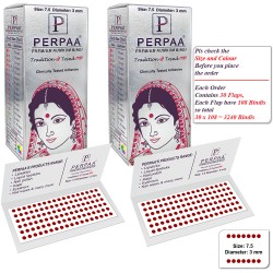 PERPAA Premium Velvet Sticker Kumkum Bindi Box of 15 Flaps - Pottu for Women, Ladies, Girls Pack of 2 (Size 7.5, Diameter 3mm, Light Maroon)