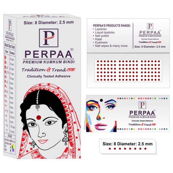 PERPAA Premium Velvet Sticker Kumkum Bindi Box of 15 Flaps - Pottu for Women, Ladies, Girls (Size8, Diameter 2.5mm, Light Maroon)