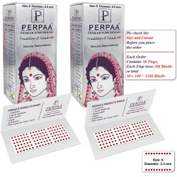 PERPAA Premium Velvet Sticker Kumkum Bindi Box of 15 Flaps - Pottu for Women, Ladies, Girls Pack of 2 (Size 8, Diameter 2.5mm, Light Maroon)