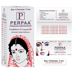PERPAA Premium Velvet Sticker Kumkum Bindi Box of 15 Flaps - Pottu for Women, Ladies, Girls (Size9, Diameter 2mm, Light Maroon)