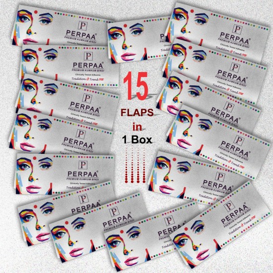PERPAA Premium Velvet Sticker Kumkum Bindi Box of 15 Flaps - Pottu for Women, Ladies, Girls Pack of 2 (Size 9, Diameter 2mm, Light Maroon)