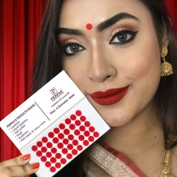 PERPAA Premium Velvet Sticker Kumkum Bindi Box of 15 Flaps - Pottu for Women,Ladies, Girls (Size 4, Diameter 8mm, Red)