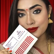 PERPAA Premium Velvet Sticker Kumkum Bindi Box of 15 Flaps - Pottu for Women,Ladies, Girls (Size 6, Diameter 5mm, Red)