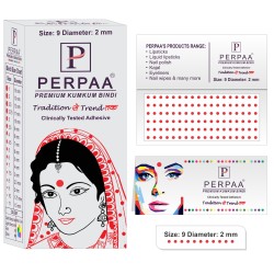 PERPAA Premium Velvet Sticker Kumkum Bindi Box of 15 Flaps - Pottu for Women,Ladies, Girls (Size 9, Diameter 2mm, Red)