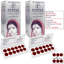 PERPAA Premium Velvet Sticker Kumkum Bindi Box of 15 Flaps - Pottu for Women, Ladies, Girls Pack of 2 (Size 1, Diameter 15mm, Dark Maroon)