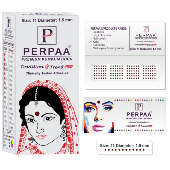 PERPAA Premium Velvet Sticker Kumkum Bindi Box of 15 Flaps - Pottu for Women,Ladies, Girls (Size11, Diameter 1.5mm, Dark Maroon)