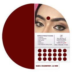 PERPAA Premium Velvet Sticker Kumkum Bindi Box of 15 Flaps - Pottu for Women,Ladies, Girls (Size 2, Diameter 13mm, Dark Maroon)