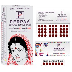 PERPAA Premium Velvet Sticker Kumkum Bindi Box of 15 Flaps - Pottu for Women,Ladies, Girls (Size 3, Diameter 12mm, Dark Maroon)