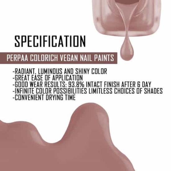 PERPAA Colorich Vegan Nail Paint Quick Drying Nail Polish | Glossy Gel Finish Nail Kit | Highly Pigmented & Long Lasting Nail Enamel | Chip Resistance | Gift Set for Women - 10 ML Coco Brown