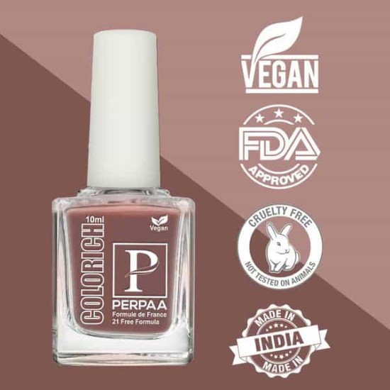 PERPAA Colorich Vegan Nail Paint Quick Drying Nail Polish | Glossy Gel Finish Nail Kit | Highly Pigmented & Long Lasting Nail Enamel | Chip Resistance | Gift Set for Women - 10 ML Coco Brown