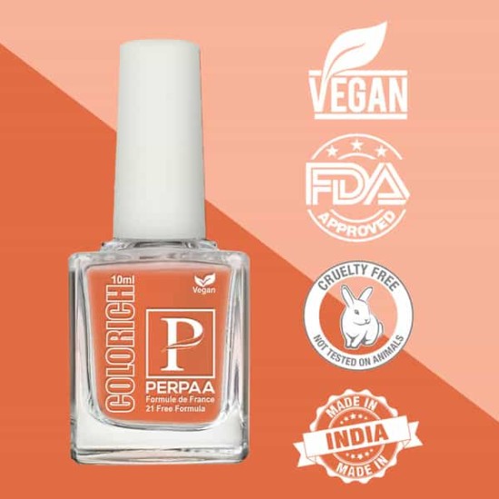 PERPAA Colorich Vegan Nail Polish 21 Chemical Free Formula Quick Dry Long Lasting Nail Paints 10 Ml(Orange)
