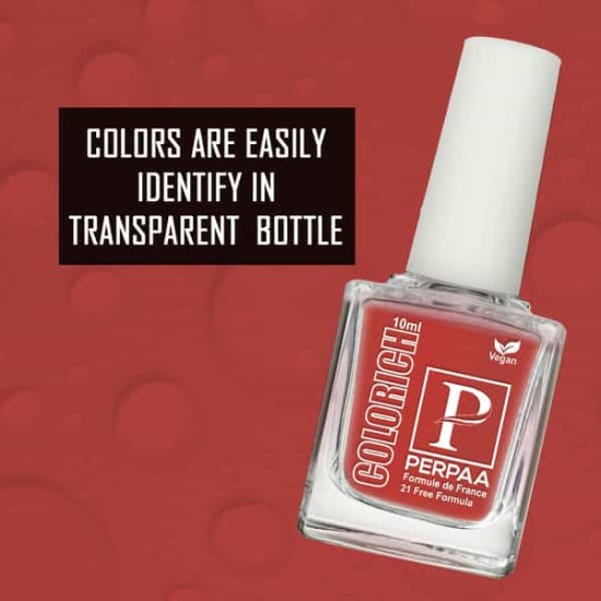 PERPAA Colorich Vegan Nail Lacquer - Bold Red – 10 ml - Dries in 45 seconds - Quick-drying, Chip-resistant, Long-lasting. Glossy high shine Nail Enamel/Polish for women.