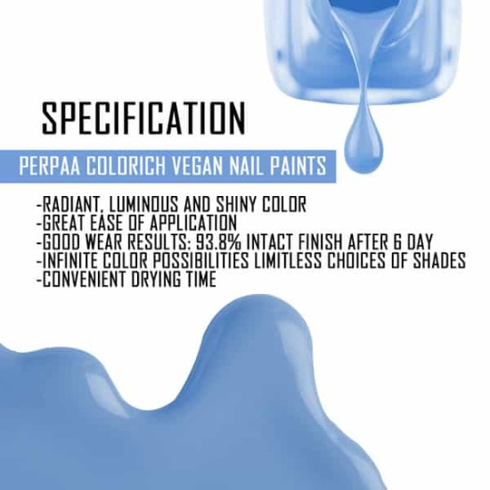 PERPAA Colorich Vegan Ice Blue Nail Polish |Non UV - Creme Finish |Chip Resistant | Seaweed Enriched Formula| Long Lasting|Cruelty and Toxic Free| 10ml