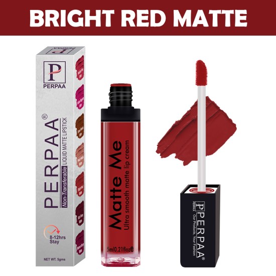 PERPAA® One Stroke Matte Liquid Lipstick (Bright Red, 5 ml)