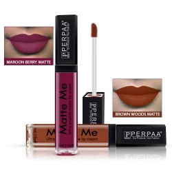 PERPAA® One Stroke Matte Me Liquid Lipstick Pack of 2 (5 ml Each ) Maroon Berry  ,Brown Wood