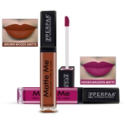 PERPAA® One Stroke Matte Me Liquid Lipstick Pack of 2 (Hidden Magenta , Brown Wood, 10 ml)