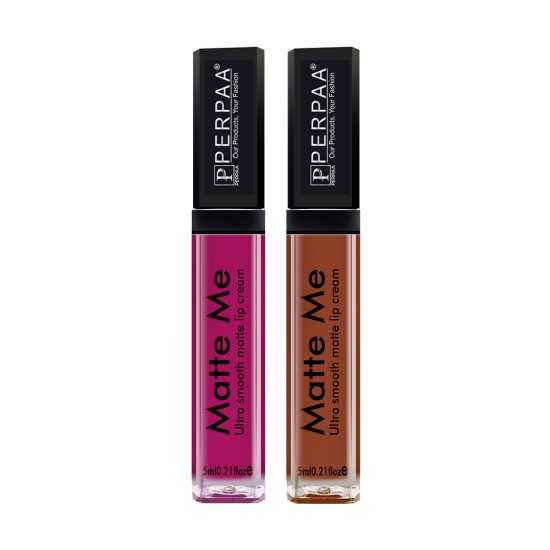 PERPAA® One Stroke Matte Me Liquid Lipstick Pack of 2 (5 ml Each ) Hidden Magenta ,Brown Wood