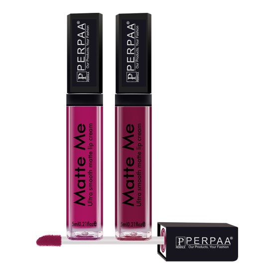 PERPAA® One Stroke Matte Me Liquid Lipstick Pack of 2 (5 ml Each ) Hidden Magenta ,Rich Plum