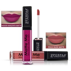 PERPAA® One Stroke Matte Me Liquid Lipstick Pack of 2 (5 ml Each ) Hidden Magenta ,Peach Nude