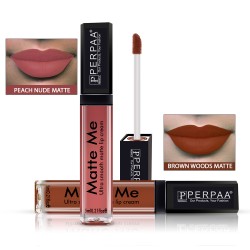 PERPAA® One Stroke Matte Me Liquid Lipstick Pack of 2 (Brown Wood , Peach Nude, 5 ml)