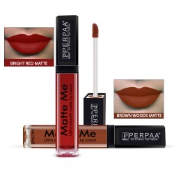 PERPAA® One Stroke Matte Me Liquid Lipstick Pack of 2 (Brown Wood , Bright Red, 5 ml)