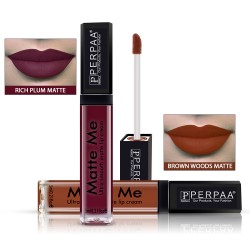 PERPAA® One Stroke Matte Me Liquid Lipstick Pack of 2 (5 ml Each ) Rich Plum ,Brown Wood