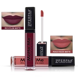 PERPAA® One Stroke Matte Me Liquid Lipstick Pack of 2 (5 ml Each ) Rich plum, Peach Nude