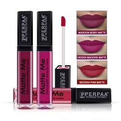 PERPAA® One Stroke Matte Me Liquid Lipstick Pack of 3 (5 ml Each) Reddish Pink ,Maroon Berry ,Hidden Magenta